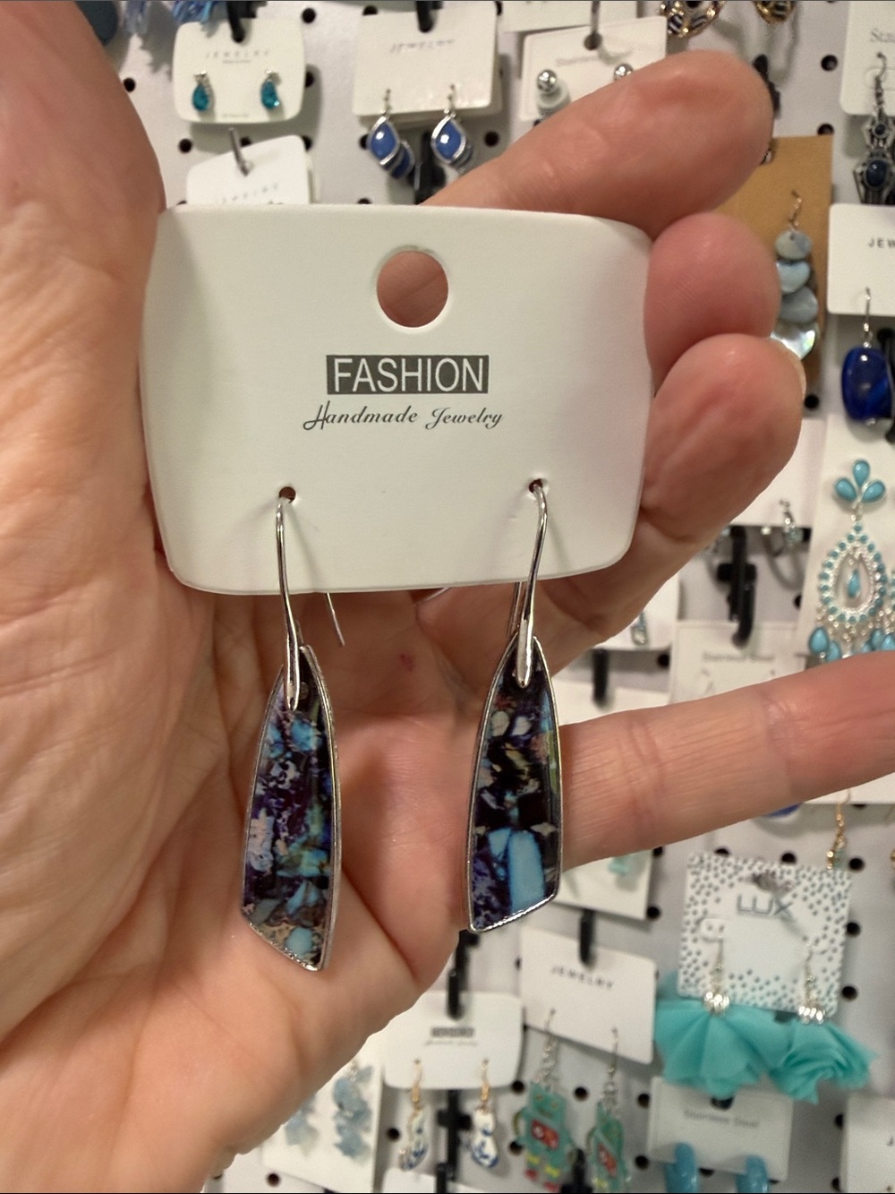Dangle hook silver blue agate multi geometric earrings BRAND-NEW✨